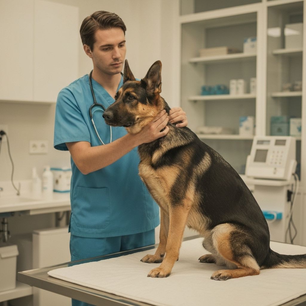 German Shepherd receiving allergy treatment and veterinary care