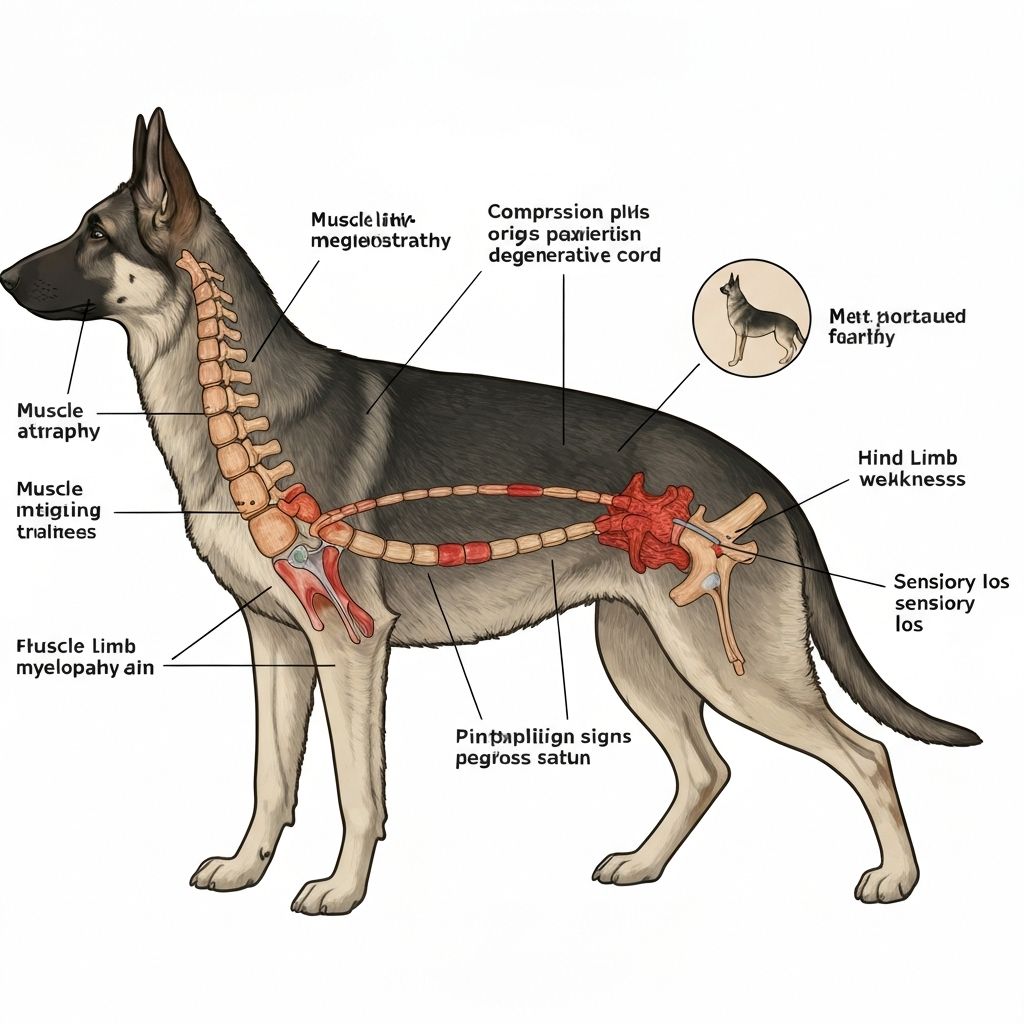 Diagram showing spinal cord degeneration in German Shepherds with degenerative myelopathy
