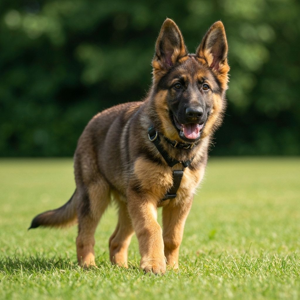 Healthy German Shepherd puppy with proper nutrition and exercise