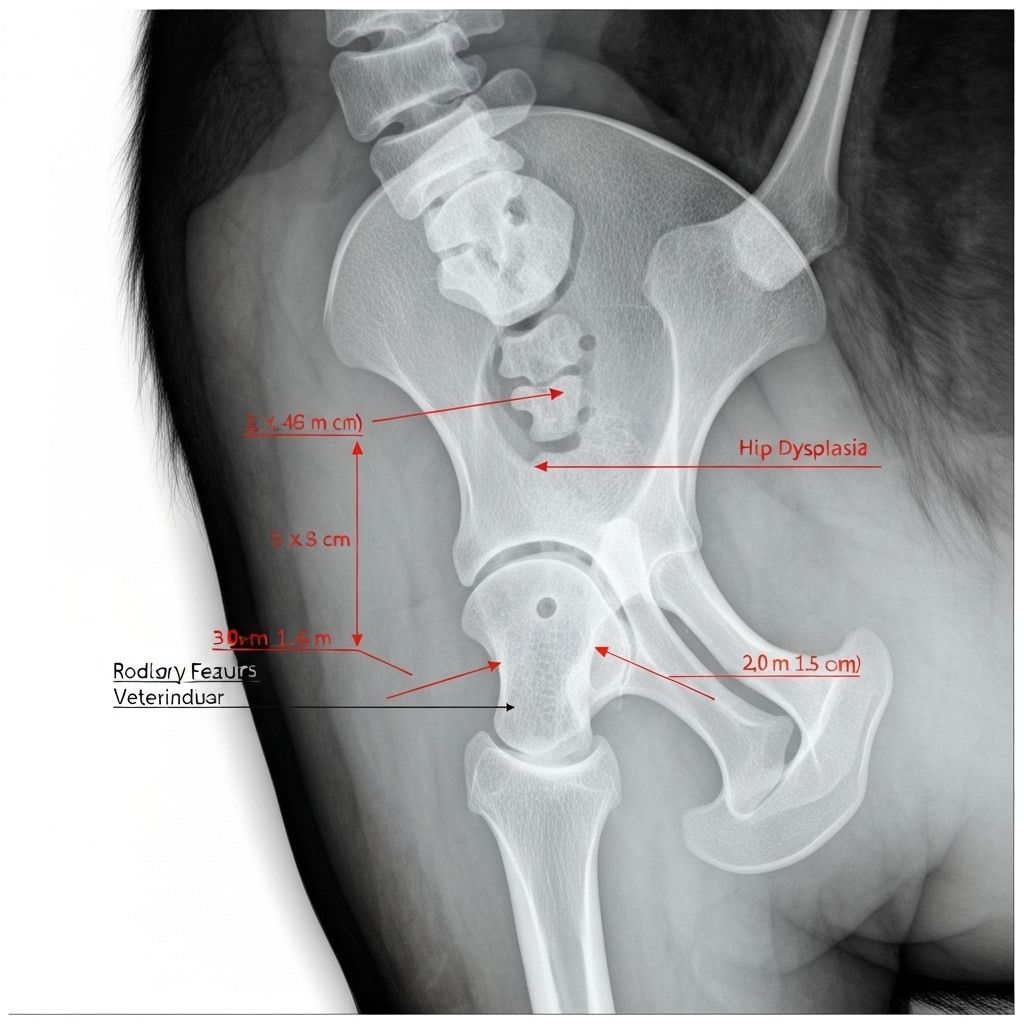 Veterinary examination showing hip dysplasia in German Shepherd