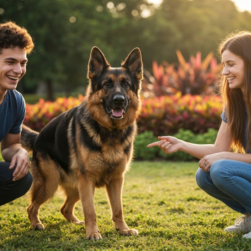 German Shepherd meeting new people in a friendly manner