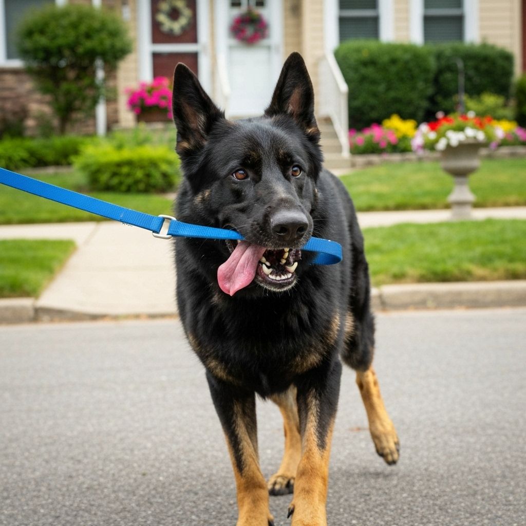 German Shepherd pulling on leash during walk