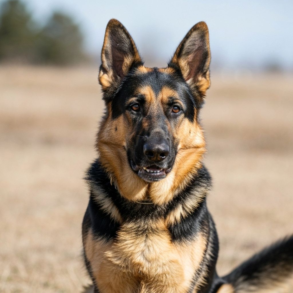 German Shepherd displaying stress and calming signals